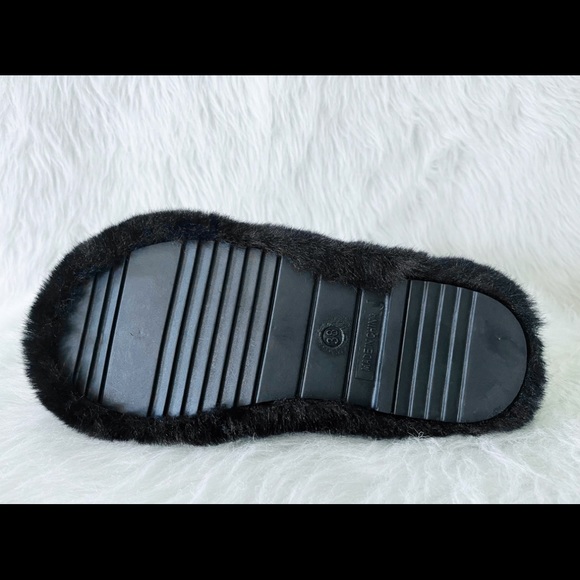 Black Gold Chain Fur Slippers Sz 7 - Picture 7 of 7